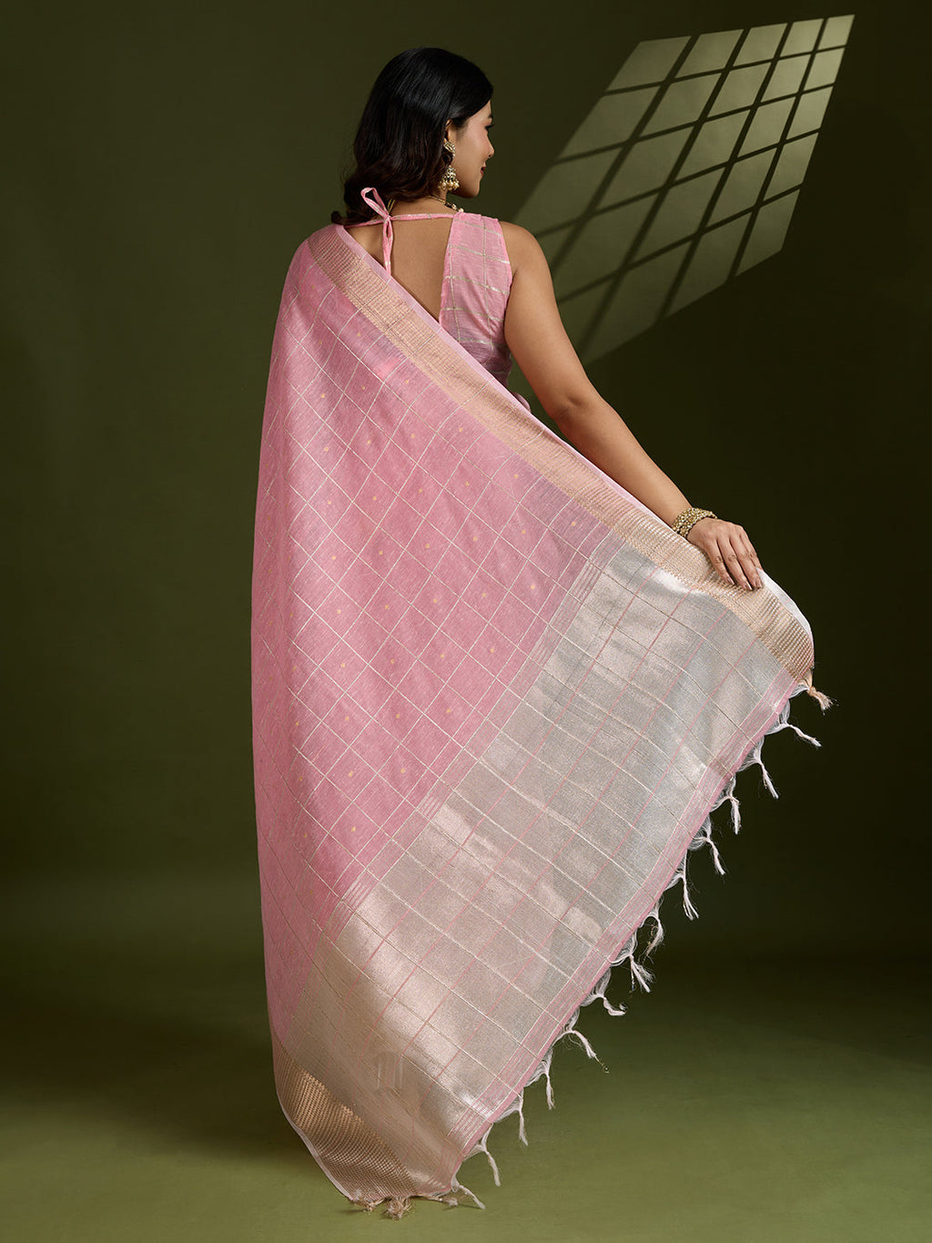Jyoti Fashion Women's Pink Tissue Linen Silk Zari Woven Designer Saree with Blouse | Grocsy