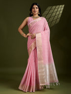 Jyoti Fashion Women's Pink Tissue Linen Silk Zari Woven Designer Saree with Blouse | Grocsy