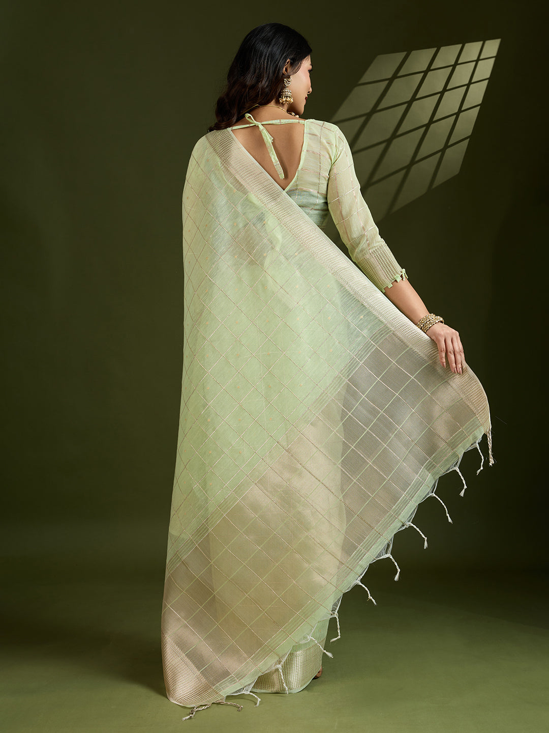 Jyoti Fashion Women's Sea Green Tissue Linen Silk Zari Woven Designer Saree with Blouse | Grocsy