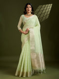 Jyoti Fashion Women's Sea Green Tissue Linen Silk Zari Woven Designer Saree with Blouse | Grocsy