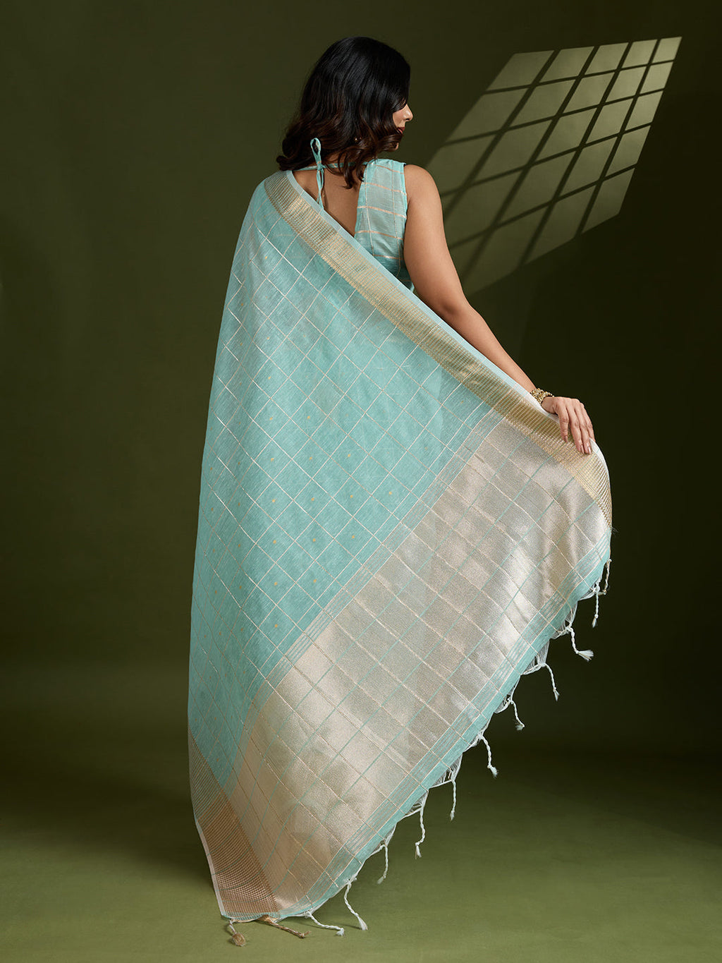 Jyoti Fashion Women's Sky Blue Tissue Linen Silk Zari Woven Designer Saree with Blouse | Grocsy