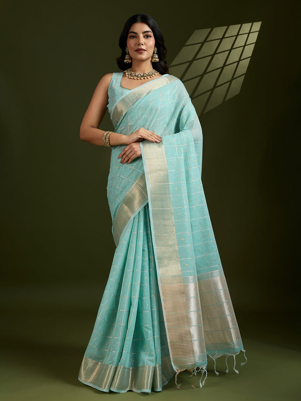 Jyoti Fashion Women's Sky Blue Tissue Linen Silk Zari Woven Designer Saree with Blouse | Grocsy
