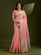 Jyoti Fashion Women's Peach Tissue Linen Silk Zari Woven Designer Saree with Blouse | Grocsy