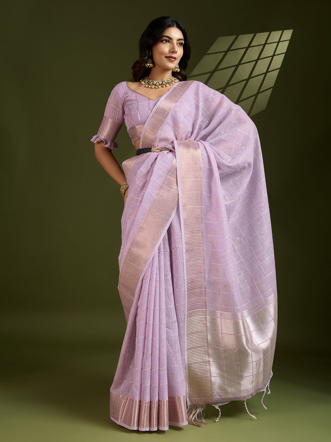 Jyoti Fashion Women's Purple Tissue Linen Silk Zari Woven Designer Saree with Blouse | Grocsy