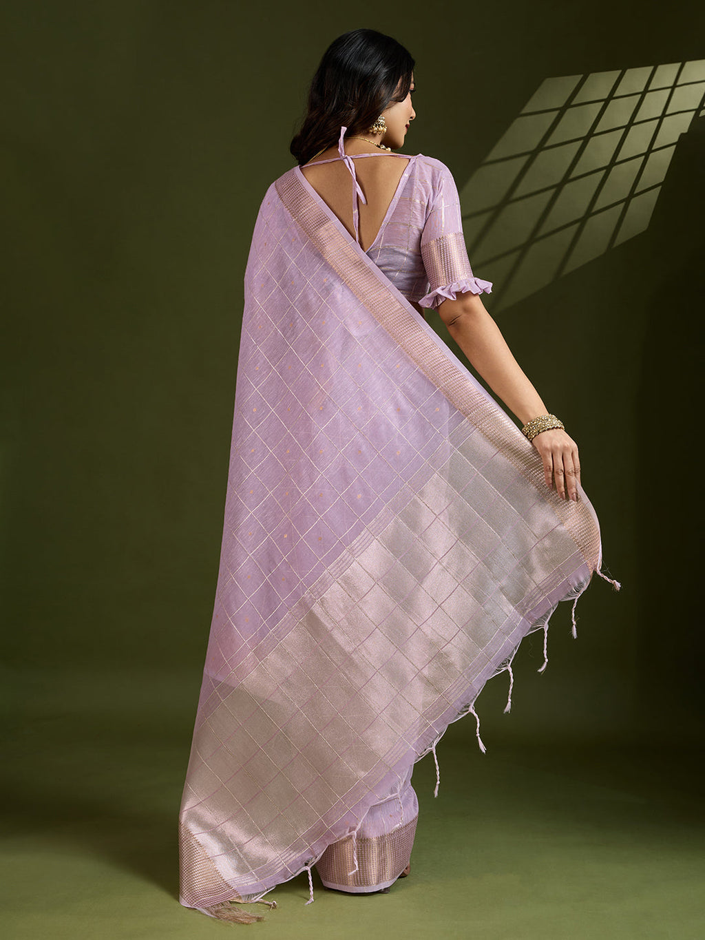 Jyoti Fashion Women's Purple Tissue Linen Silk Zari Woven Designer Saree with Blouse | Grocsy