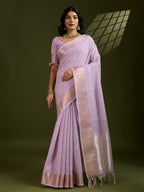 Jyoti Fashion Women's Purple Tissue Linen Silk Zari Woven Designer Saree with Blouse | Grocsy