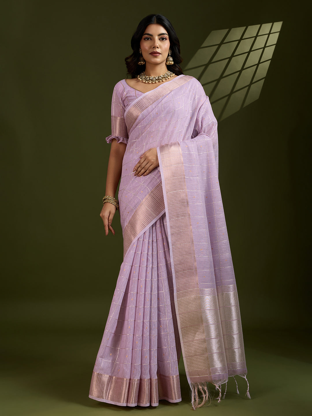 Jyoti Fashion Women's Purple Tissue Linen Silk Zari Woven Designer Saree with Blouse | Grocsy