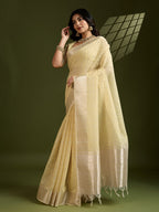 Jyoti Fashion Women's Light Yellow Tissue Linen Silk Zari Woven Designer Saree with Blouse | Grocsy