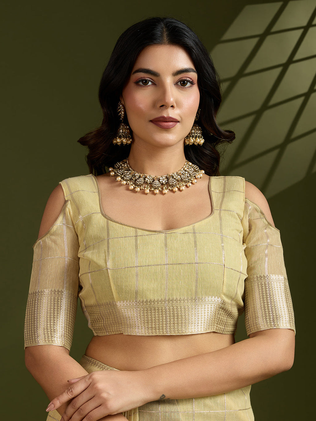 Jyoti Fashion Women's Light Yellow Tissue Linen Silk Zari Woven Designer Saree with Blouse | Grocsy