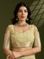 Jyoti Fashion Women's Light Yellow Tissue Linen Silk Zari Woven Designer Saree with Blouse | Grocsy