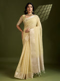 Jyoti Fashion Women's Light Yellow Tissue Linen Silk Zari Woven Designer Saree with Blouse | Grocsy