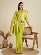 Jyoti Fashion Women's Green Soft Kanjivaram Silk Zari Woven Designer Saree with Blouse | Grocsy