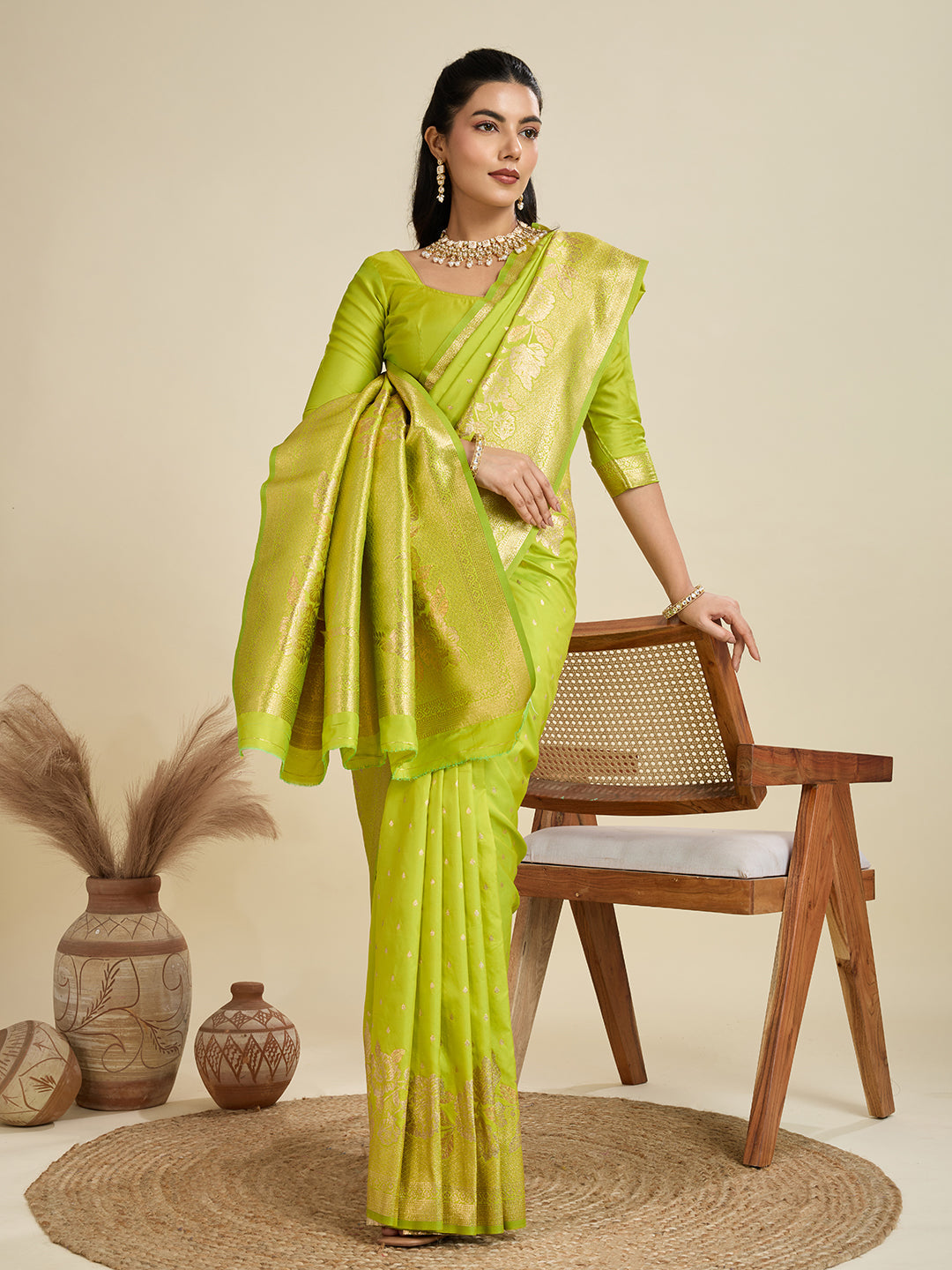 Jyoti Fashion Women's Green Soft Kanjivaram Silk Zari Woven Designer Saree with Blouse | Grocsy