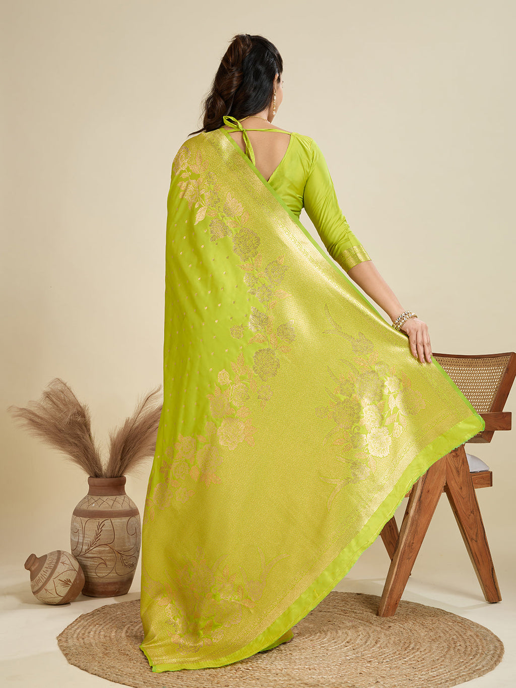 Jyoti Fashion Women's Green Soft Kanjivaram Silk Zari Woven Designer Saree with Blouse | Grocsy