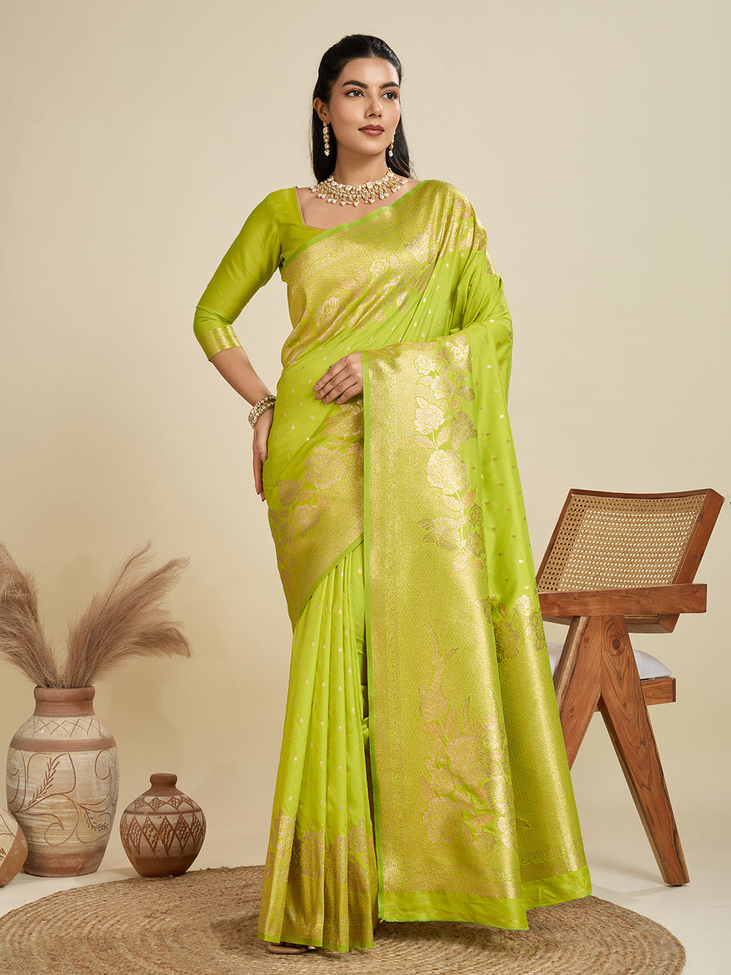 Jyoti Fashion Women's Green Soft Kanjivaram Silk Zari Woven Designer Saree with Blouse | Grocsy