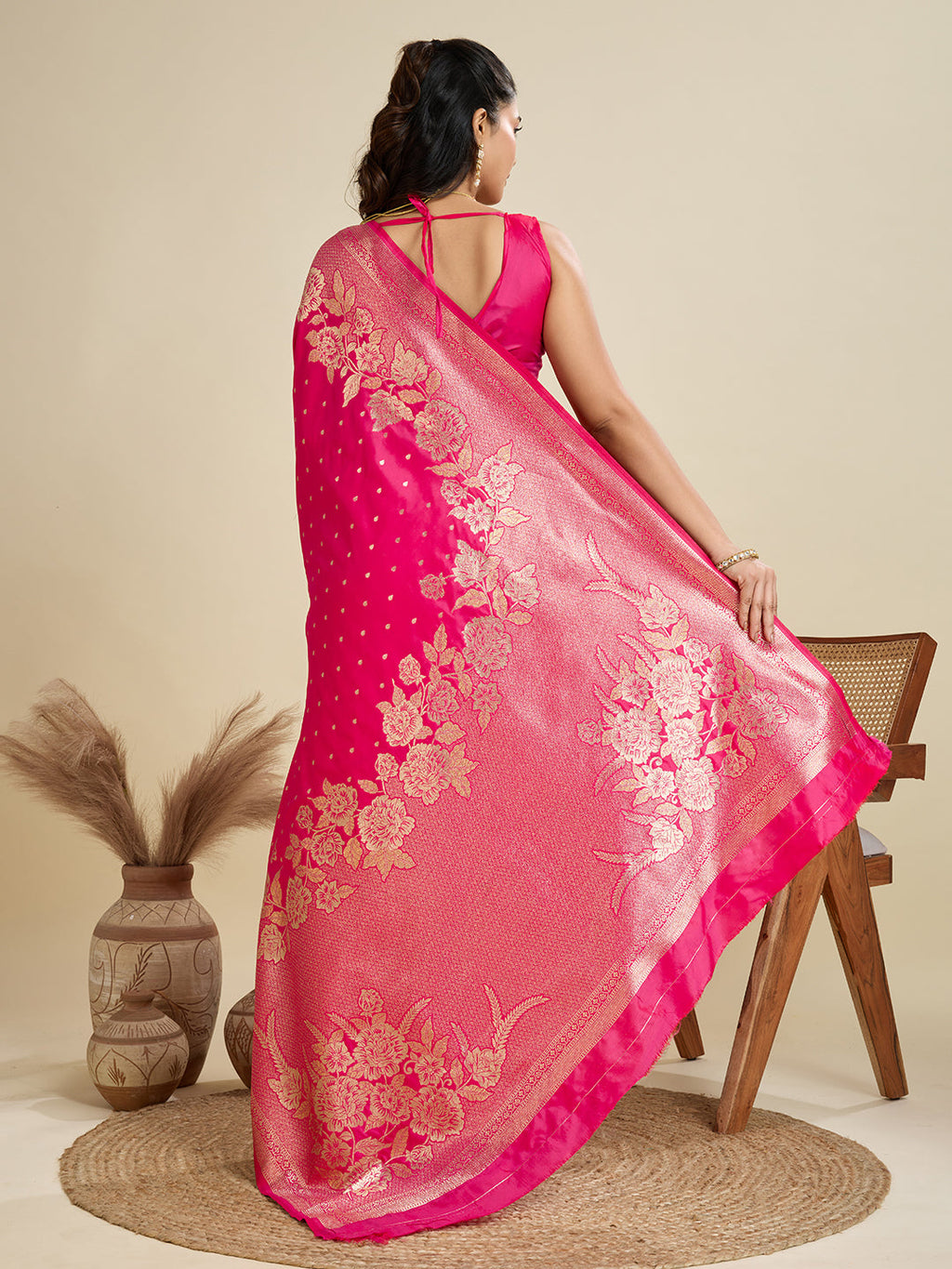 Jyoti Fashion Women's Pink Soft Kanjivaram Silk Zari Woven Designer Saree with Blouse | Grocsy
