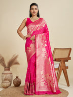 Jyoti Fashion Women's Pink Soft Kanjivaram Silk Zari Woven Designer Saree with Blouse | Grocsy