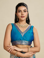 Jyoti Fashion Women's Blue Soft Kanjivaram Silk Zari Woven Designer Saree with Blouse | Grocsy