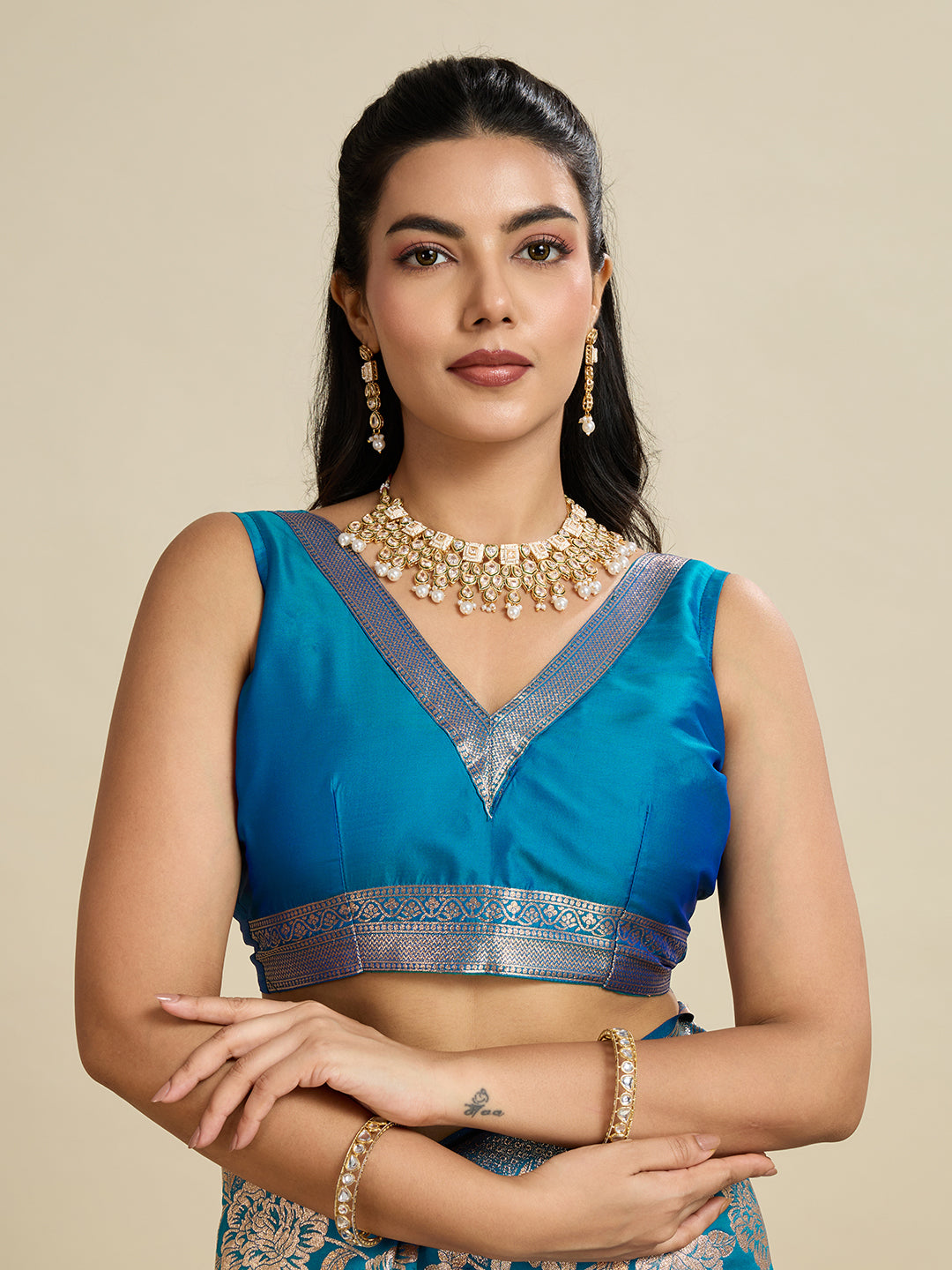 Jyoti Fashion Women's Blue Soft Kanjivaram Silk Zari Woven Designer Saree with Blouse | Grocsy