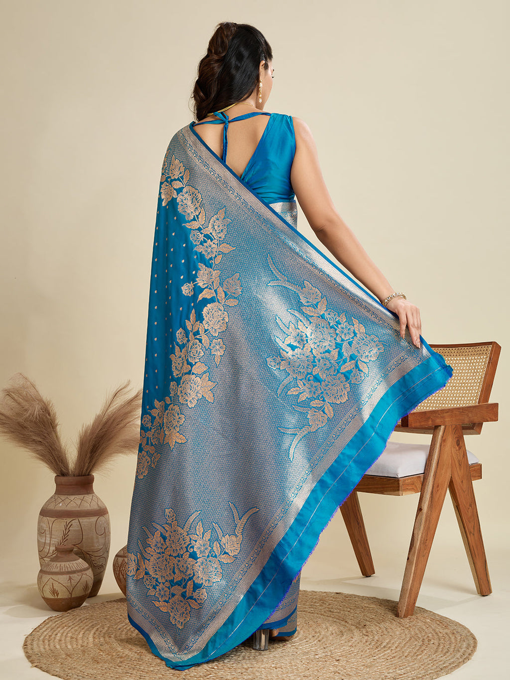 Jyoti Fashion Women's Blue Soft Kanjivaram Silk Zari Woven Designer Saree with Blouse | Grocsy