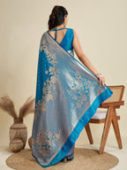 Jyoti Fashion Women's Blue Soft Kanjivaram Silk Zari Woven Designer Saree with Blouse | Grocsy