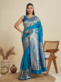 Jyoti Fashion Women's Blue Soft Kanjivaram Silk Zari Woven Designer Saree with Blouse | Grocsy