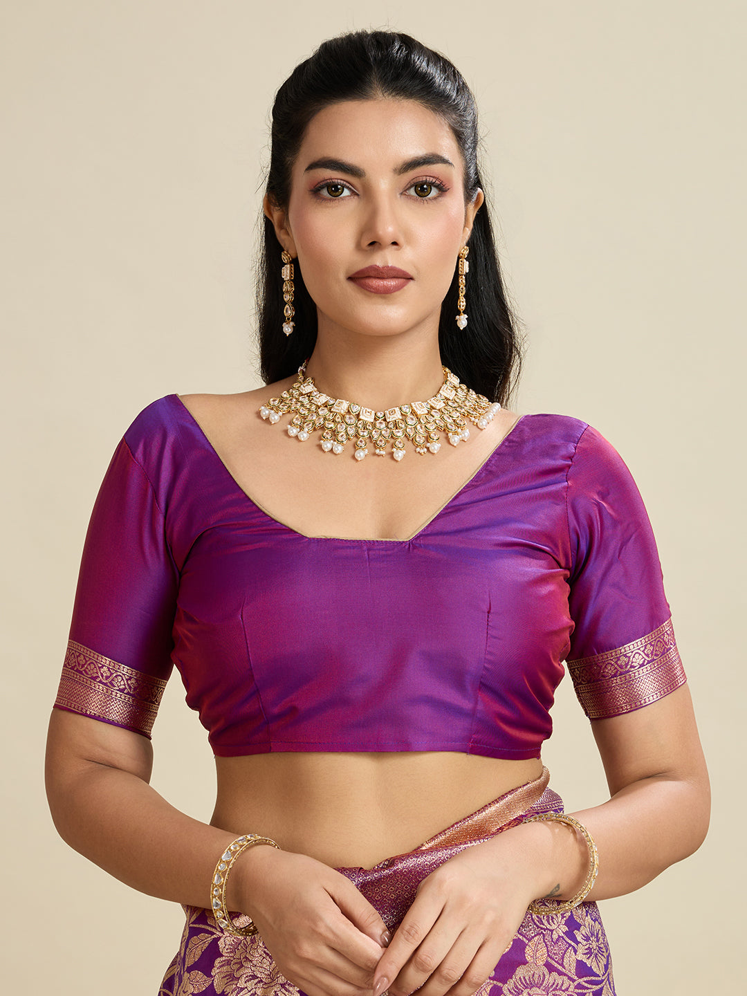 Jyoti Fashion Women's Purple Soft Kanjivaram Silk Zari Woven Designer Saree with Blouse | Grocsy