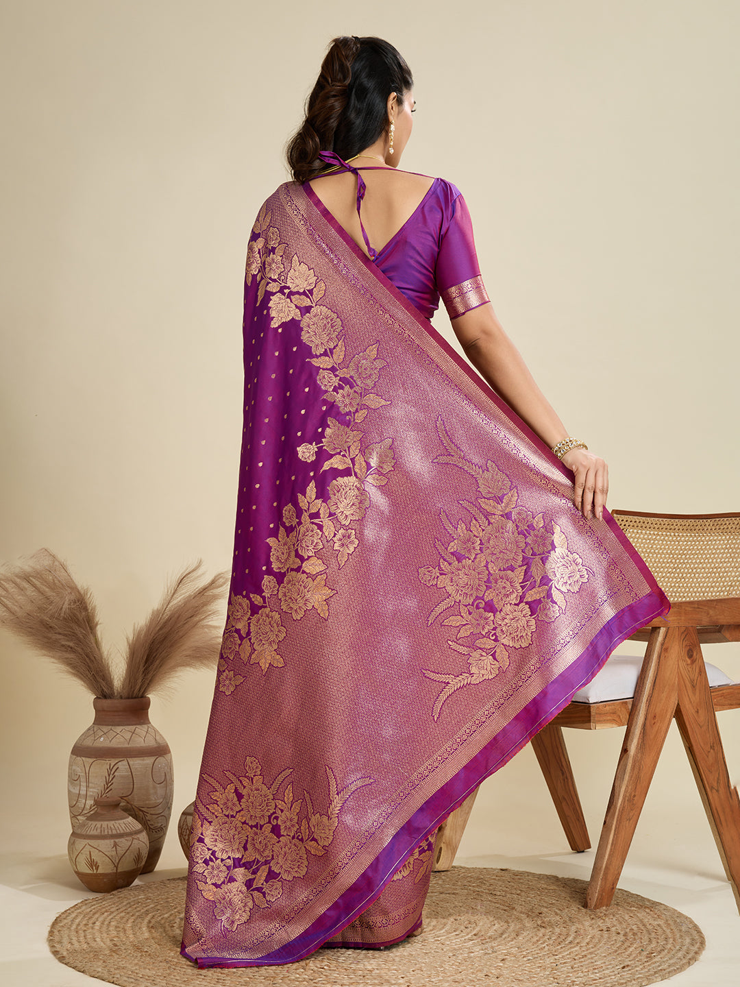 Jyoti Fashion Women's Purple Soft Kanjivaram Silk Zari Woven Designer Saree with Blouse | Grocsy