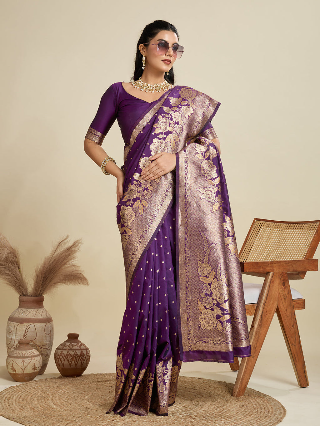 Jyoti Fashion Women's Wine Soft Kanjivaram Silk Zari Woven Designer Saree with Blouse | Grocsy