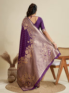 Jyoti Fashion Women's Wine Soft Kanjivaram Silk Zari Woven Designer Saree with Blouse | Grocsy