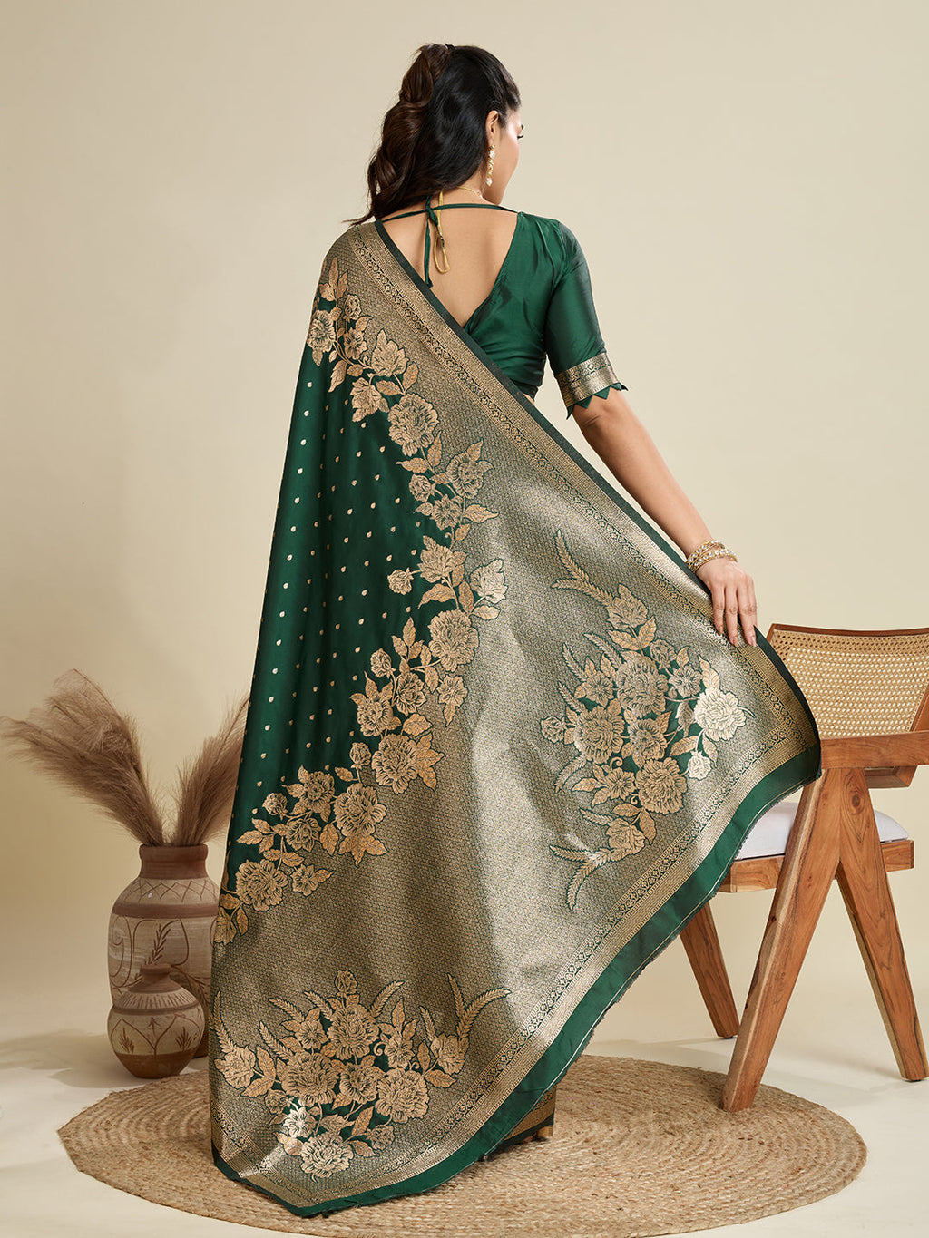 Jyoti Fashion Women's Bottle Green Soft Kanjivaram Silk Zari Woven Designer Saree with Blouse | Grocsy