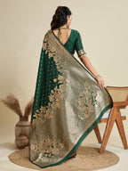 Jyoti Fashion Women's Bottle Green Soft Kanjivaram Silk Zari Woven Designer Saree with Blouse | Grocsy