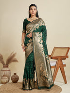 Jyoti Fashion Women's Bottle Green Soft Kanjivaram Silk Zari Woven Designer Saree with Blouse | Grocsy
