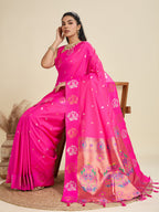 Jyoti Fashion Women's Pink Soft Kanjivaram Paithani Silk Zari Woven Designer Saree with Blouse | Grocsy