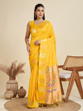 Jyoti Fashion Women's Yellow Soft Kanjivaram Paithani Silk Zari Woven Designer Saree with Blouse | Grocsy