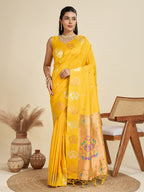 Jyoti Fashion Women's Yellow Soft Kanjivaram Paithani Silk Zari Woven Designer Saree with Blouse | Grocsy