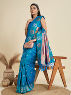 Jyoti Fashion Women's Sky Blue Soft Kanjivaram Paithani Silk Zari Woven Designer Saree with Blouse | Grocsy