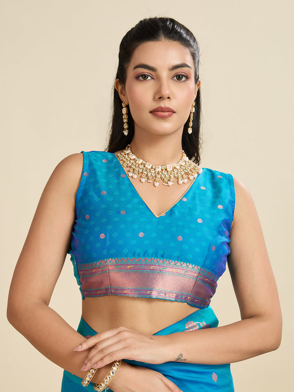 Jyoti Fashion Women's Sky Blue Soft Kanjivaram Paithani Silk Zari Woven Designer Saree with Blouse | Grocsy