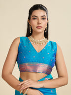 Jyoti Fashion Women's Sky Blue Soft Kanjivaram Paithani Silk Zari Woven Designer Saree with Blouse | Grocsy