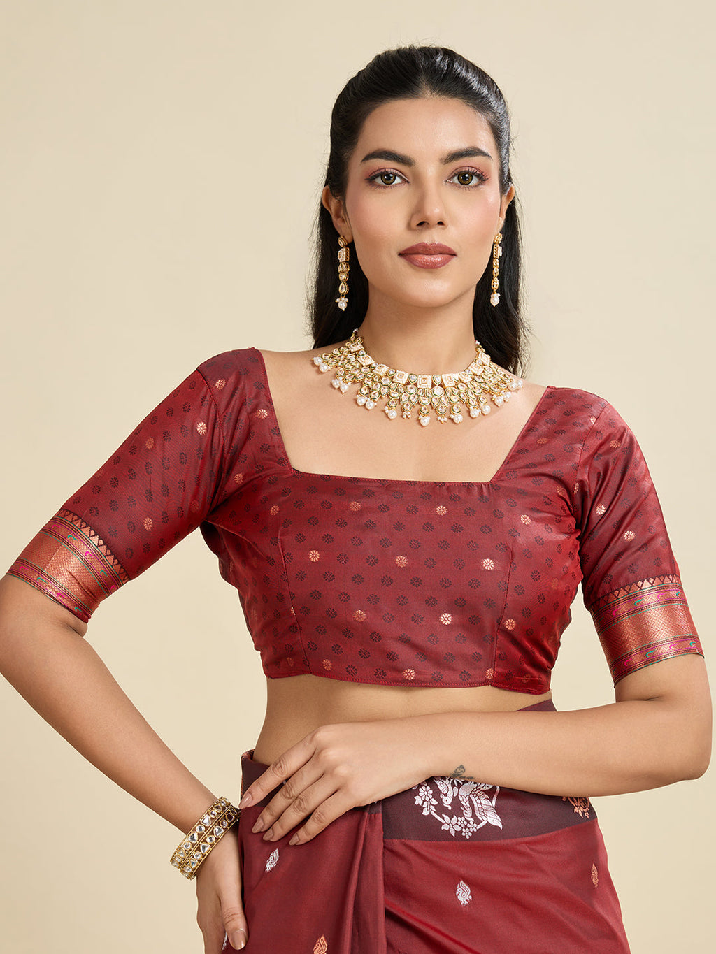 Jyoti Fashion Women's Maroon Soft Kanjivaram Paithani Silk Zari Woven Designer Saree with Blouse | Grocsy