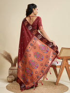 Jyoti Fashion Women's Maroon Soft Kanjivaram Paithani Silk Zari Woven Designer Saree with Blouse | Grocsy