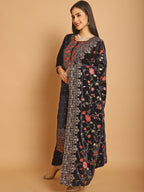 Jyoti Fashion Women's Navy Blue Velvet Floral Resham Thread with Jari & Sequince work Designer Straight Suit Set | Grocsy