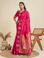 Jyoti Fashion Women's Rani Pink Soft Kanjivaram Paithani Silk Zari Woven Designer Saree with Blouse | Grocsy