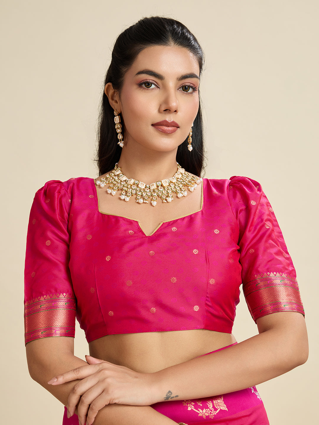 Jyoti Fashion Women's Rani Pink Soft Kanjivaram Paithani Silk Zari Woven Designer Saree with Blouse | Grocsy