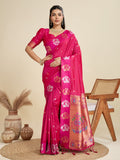 Jyoti Fashion Women's Rani Pink Soft Kanjivaram Paithani Silk Zari Woven Designer Saree with Blouse | Grocsy