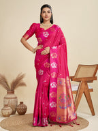 Jyoti Fashion Women's Rani Pink Soft Kanjivaram Paithani Silk Zari Woven Designer Saree with Blouse | Grocsy