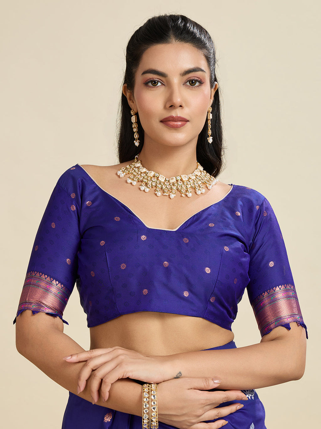 Jyoti Fashion Women's Blue Soft Kanjivaram Paithani Silk Zari Woven Designer Saree with Blouse | Grocsy