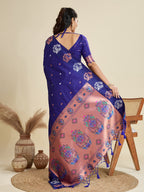 Jyoti Fashion Women's Blue Soft Kanjivaram Paithani Silk Zari Woven Designer Saree with Blouse | Grocsy