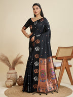 Jyoti Fashion Women's Black Soft Kanjivaram Paithani Silk Zari Woven Designer Saree with Blouse | Grocsy
