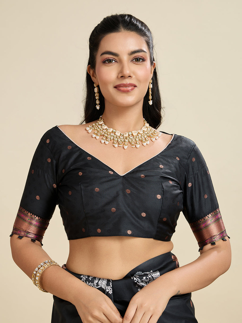 Jyoti Fashion Women's Black Soft Kanjivaram Paithani Silk Zari Woven Designer Saree with Blouse | Grocsy